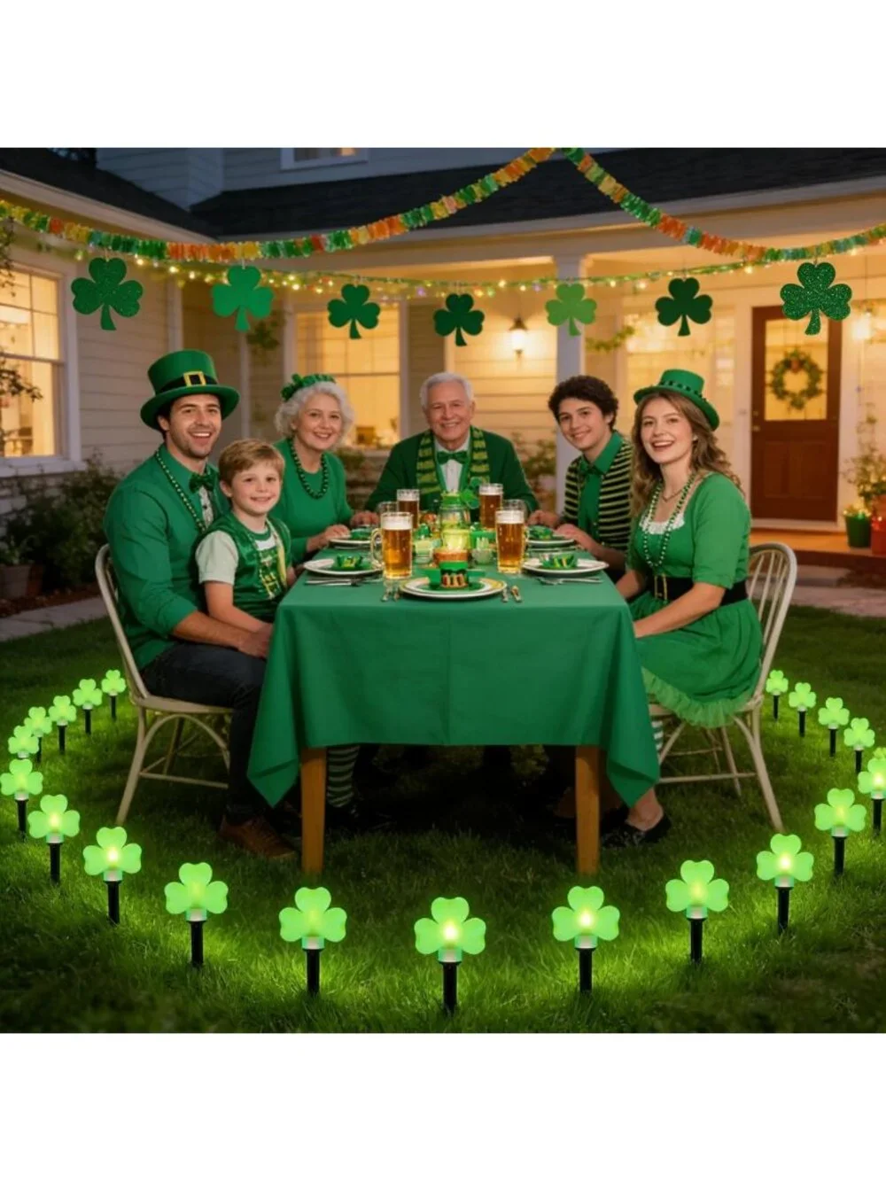 St. Patrick's Day Solar Garden Lights - 8 Pack Waterproof Shamrock Stake Decor